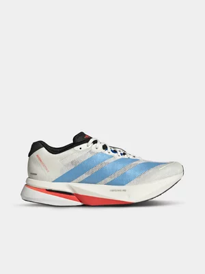 adidas Womens Adizero Boston 13 White/Light Blue Running Shoes