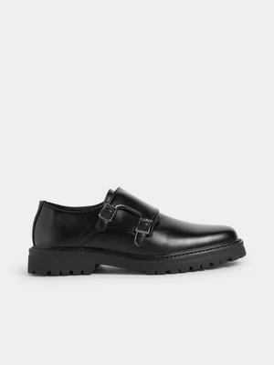 Jet Men's Black Chunky Monk Strap Shoes