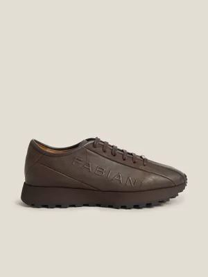 Fabiani Men's Brown Leather Abstract Panel Sneakers