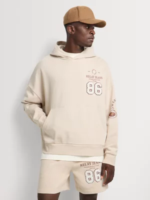Relay Jeans Men's Relaxed Fit Badge Ecru Hoodie