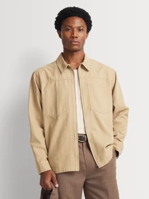 Markham Men's Cotton Natural/White Stripe Overshirt