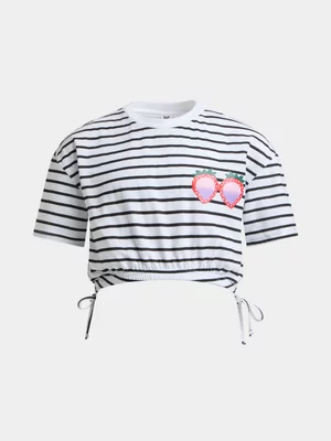 Jet Girls Black And White Stripe Elasticated T-Shirt