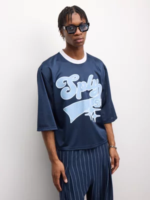 The FIX Men's Navy Oversized Mesh Retro Sport T-Shirt