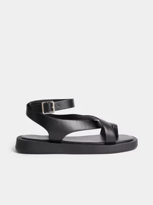 Exact Women's Black Crossover Flat Form Sandals 