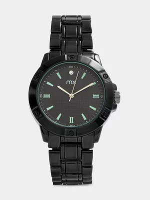 MX Black Plated Textured Black Dial Bracelet Watch 