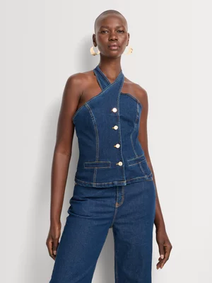FF Denim Halter Neck Waist Coat