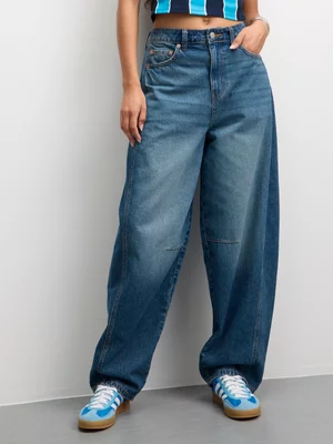 Redbat Women's Panelled Barrel Blue Jeans 