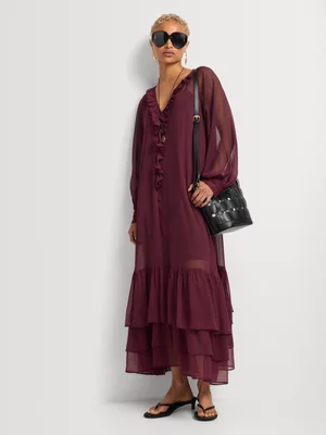 Fit & Flare Tiered Ruffle Maxi Dress