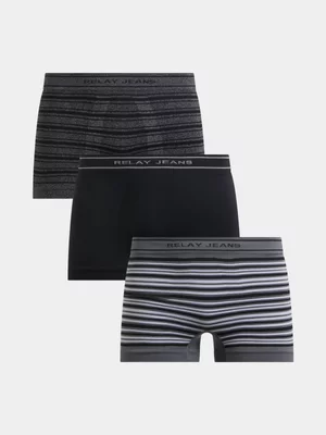 Relay Jeans Men's Stripe 3 Pack Black/Grey Boxers