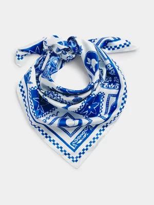 Exact Women's White & Blue Aquatic Satin Scarf