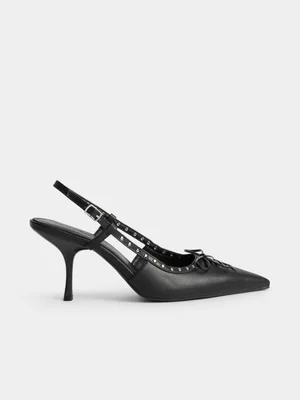 The FIX Women's Black Lace Up Bow Court Heel