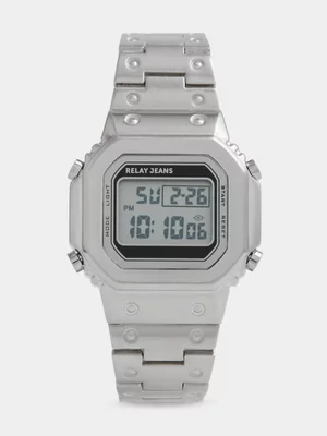 Relay Jeans Men's Square Dial Silver Digital Watch