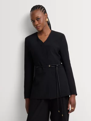 Slit Detail Belted Blazer