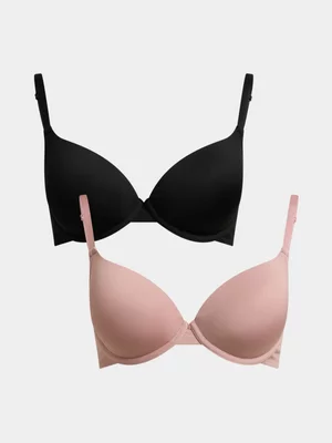 Jet Women's 2 Pack Rose Blush and Black T-shirt Bra