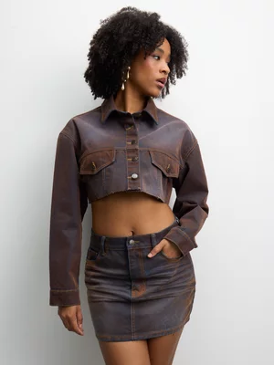 The FIX Women's Brown Denim Flock Skirt