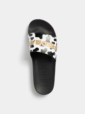 Redbat Women's Cow Print Black/White Slide 
