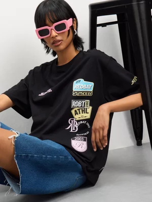 Redbat Athletics Women's Multi Applique Black T-Shirt 