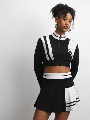 The FIX Women's Black & White Pleated Mini Skirt 