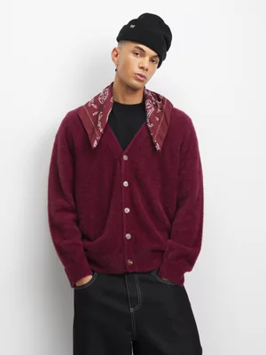 The FIX Men's Burgundy Fuzzy Cardigan
