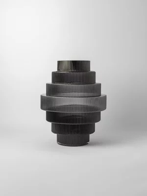 Black Stepped Fluted Glass Vase 14.5 x 16.5cm