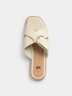 Jet Women's Ecru Crossover Buckle Mule Sandal 