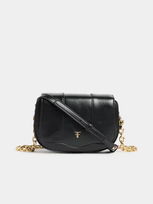 Vintage Pleather Chain Detail Saddle Bag