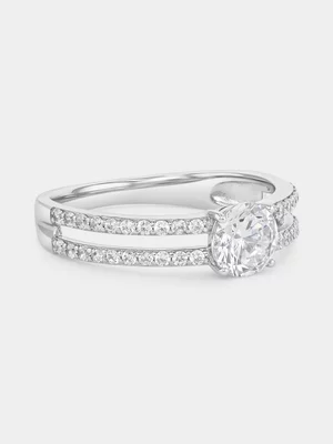 Cheté Sterling Silver Cubic Zirconia Round Solitaire Pavé Ring  