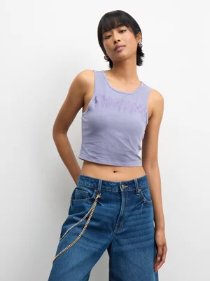 Vans Women's Check Wash Fitted Purple Crop Tank