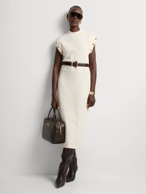 High Neck Button Detail Column Dress