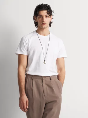 Markham Men's Crewneck Midweight Essential White T- Shirt 