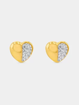 Yellow Gold & Sterling Silver Crystal Pavé Heart Stud Earrings  