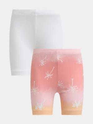 Exact Younger Girl's White & Palm Print 2-Pack Cycling Shorts