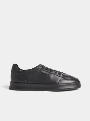 Fabiani Men's Black Apron Toe Leather Court Sneakers