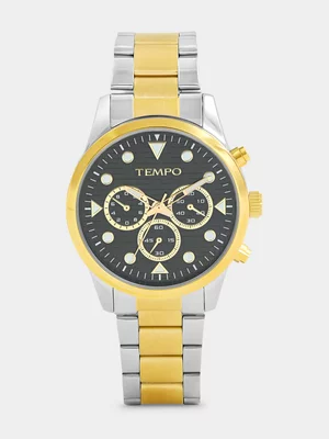 Tempo Gold Plated Black Dial Two-Tone Bracelet Watch