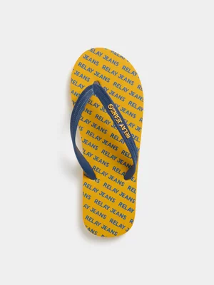 Relay Jeans Men's Mono Typo Yellow Flip Flops