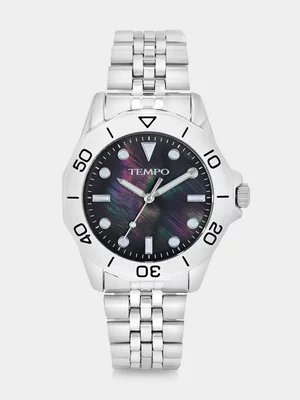 Tempo Silver Plated Gunmetal Mother Of Pearl Dial Bracelet Watch  