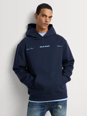 Relay Jeans Men's Relaxed Fit Bold Text Blue Graphic Hoodie