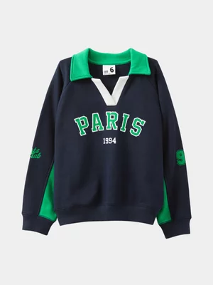 Cotton On Kids Girl Blue Rugby Raglan Sweater