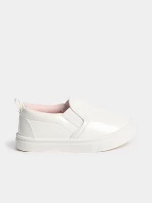 Jet Younger Girls White Patent Slip On Sneaker