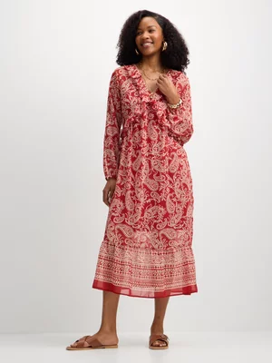 Jey Women's Red Paisley Maxi Print Dress