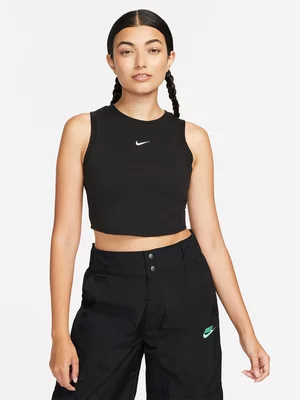 Nike Womens Sportswear Chill Knit Ribbed Black Cropped Tank Top