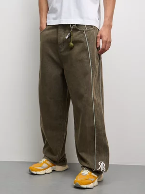 Redbat Men's Piped Baggy Wide Leg Brown Jeans