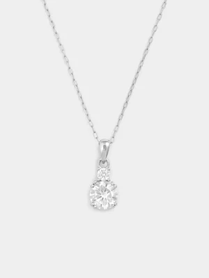 Sterling Silver Cubic Zirconia Dual Solitaire Pendant