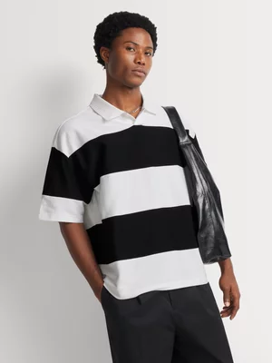 Markham Men's Boxy Black/White Stripe Golfer
