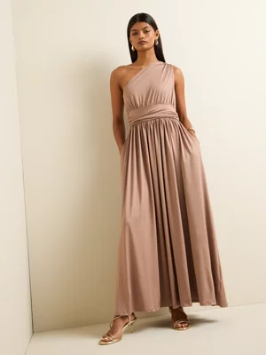 Women's Iconography Waisted One Shoulder Maxi Dress Mocha