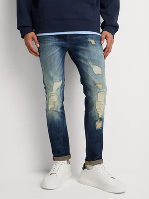 Relay Jeans Men's Super Skinny Rip n Repair Indigo Denim