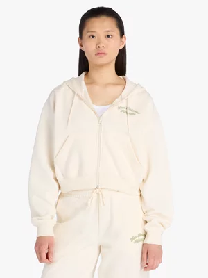 New Balance Women's Linear Heritage Fleece Full Zip Ecru Hoodie