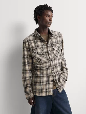 Relay Jeans Men's Medium Check Stone/Black Overshirt