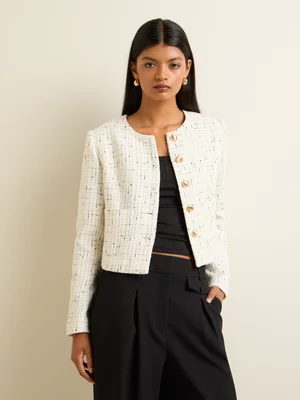 Women's Iconography Cropped Bouclé Jacket Cream