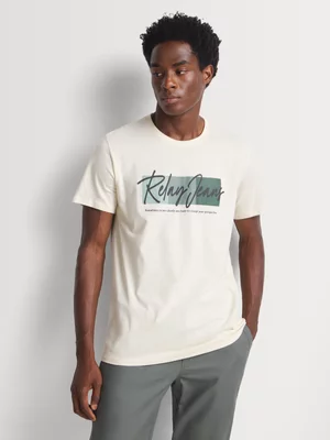Relay Jeans Men's Slim Fit Ecru Graphic T-Shirt